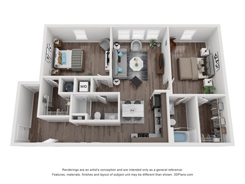 Floor plan for 2 beds, 2 baths, 1025 sqft